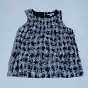 Liz Claiborne Black White Abstract Zipper Back Sleeveless Blouse Tank Top Size M